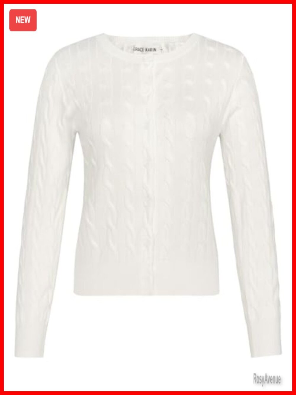 Long Sleeve Button Up Cable Knit Cardigan Lightweight Crewneck Sweater - Picture 5 of 7